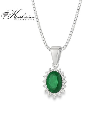 Колие от бяло злато 18k със смарагд 1.25ct и диаманти 0.17ct | Код: RN110