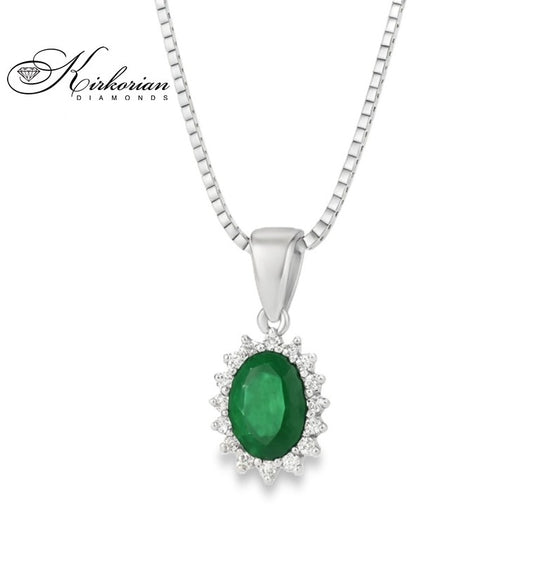 Колие от бяло злато 18k със смарагд 1.25ct и диаманти 0.17ct | Код: RN110