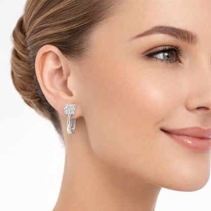 Обеци от бяло злато 14К с диаманти 0.22 ct G-H SI – елегантен модел RN115 с луксозна кутия и сертификат