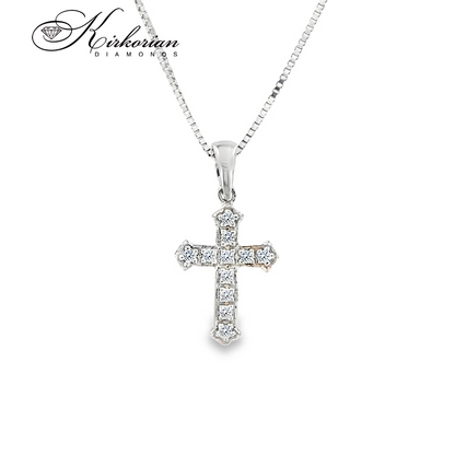 Кръст от бяло злато 14k с диаманти 0.10ct – религиозна класика с модерен стил | Код: RN117