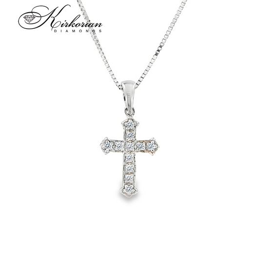 Кръст от бяло злато 14k с диаманти 0.10ct – религиозна класика с модерен стил | Код: RN117