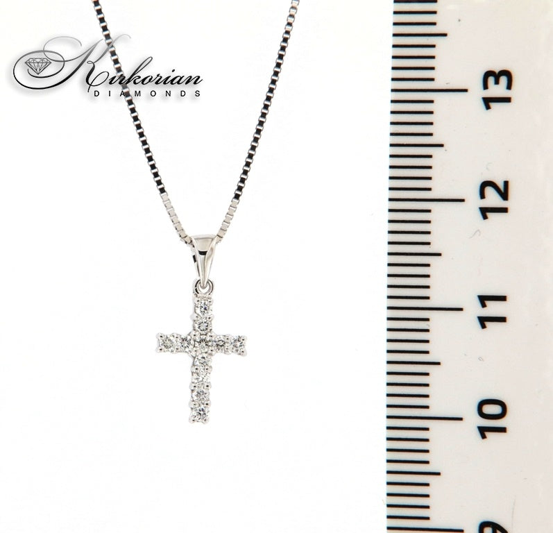 Колие кръст от бяло злато 14К с диаманти 0.21 ct – елегантен модел, дължина 45 см, код RN119