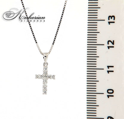 Колие кръст от бяло злато 14К с диаманти 0.21 ct – елегантен модел, дължина 45 см, код RN119
