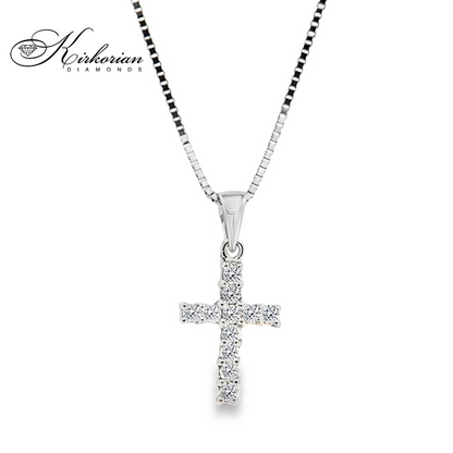 Колие кръст от бяло злато 14К с диаманти 0.21 ct – елегантен модел, дължина 45 см, код RN119