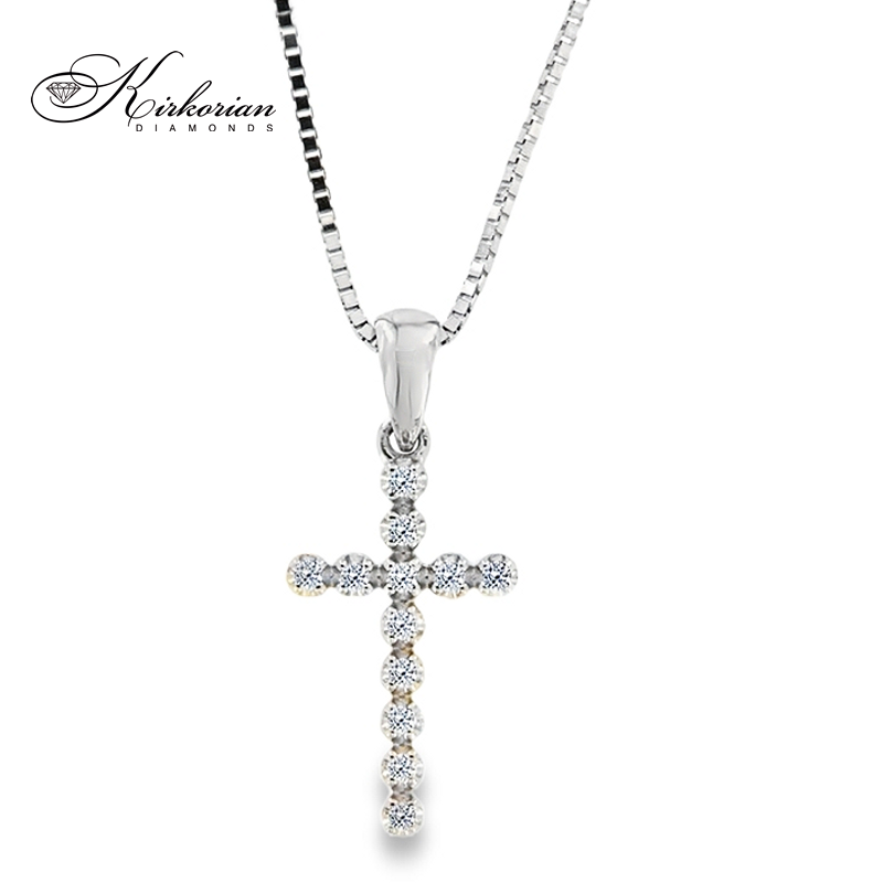 Кръст от бяло злато 14k с диаманти 0.06ct – елегантно бижу с вечна стойност | Код: RN120