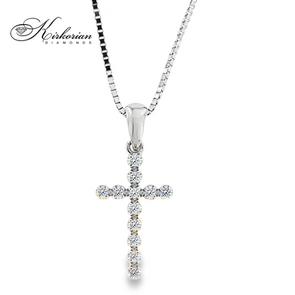 Кръст от бяло злато 14k с диаманти 0.06ct – елегантно бижу с вечна стойност | Код: RN120