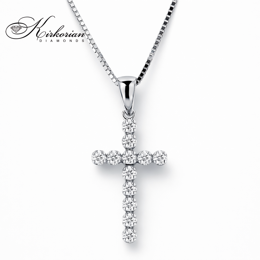 Кръст от бяло злато 14k с диаманти 0.15ct – модел RN121 | Kirkorian Diamonds