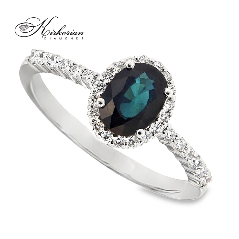 Годежен пръстен със сапфир 0.94 ct и диаманти 0.25 ct от бяло злато 18К – модел RN128