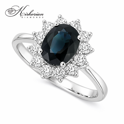 Годежен пръстен със сапфир 1.40ct и диаманти 0.40ct бяло злато 18k – модел RN129