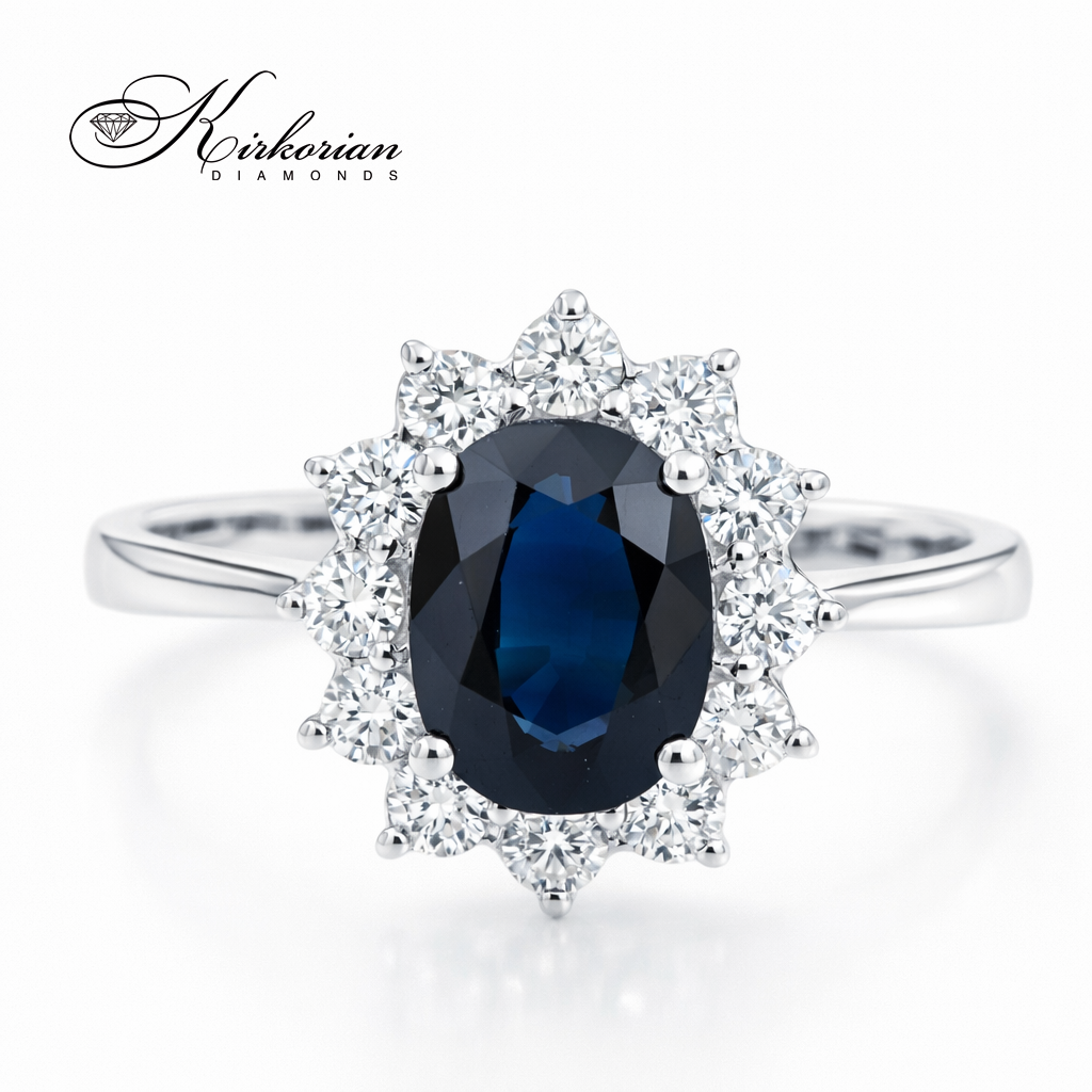 Годежен пръстен със сапфир 1.40ct и диаманти 0.40ct бяло злато 18k – модел RN129
