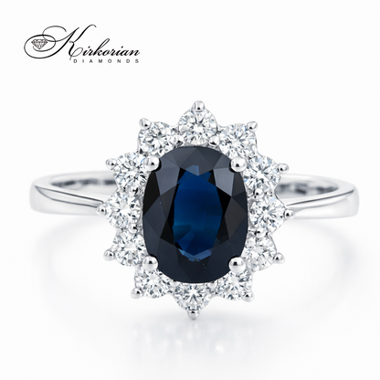 Годежен пръстен със сапфир 1.40ct и диаманти 0.40ct бяло злато 18k – модел RN129