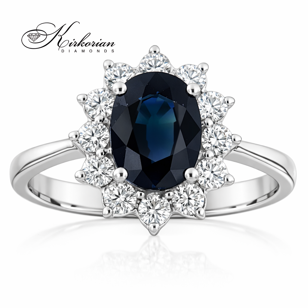 Годежен пръстен със сапфир 1.40ct и диаманти 0.40ct бяло злато 18k – модел RN129