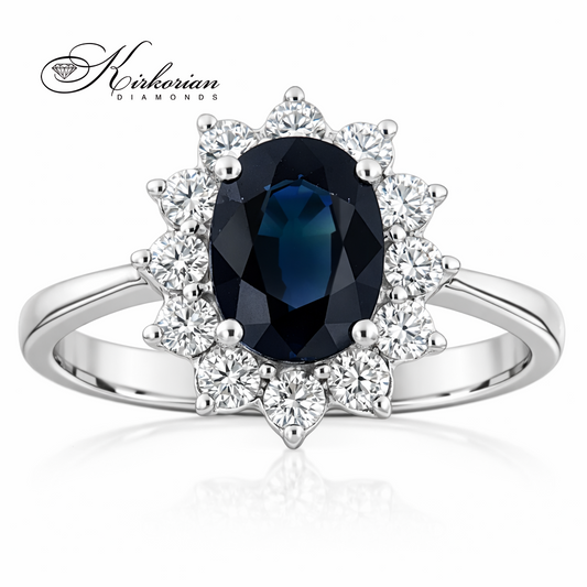 Годежен пръстен със сапфир 1.40ct и диаманти 0.40ct бяло злато 18k – модел RN129
