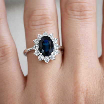 Годежен пръстен със сапфир 1.40ct и диаманти 0.40ct бяло злато 18k – модел RN129