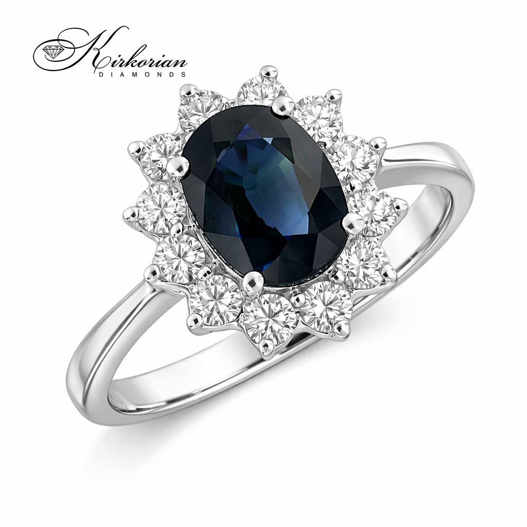Годежен пръстен със сапфир 1.40ct и диаманти 0.40ct бяло злато 18k – модел RN129