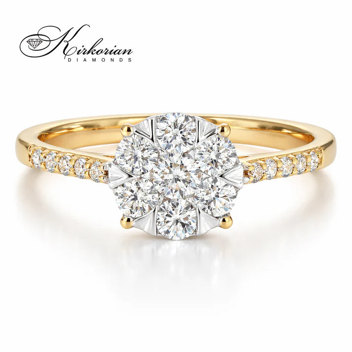 Годежен пръстен с диаманти 0.50 ct от жълто злато 14К – луксозен клъстер дизайн с естествени диаманти