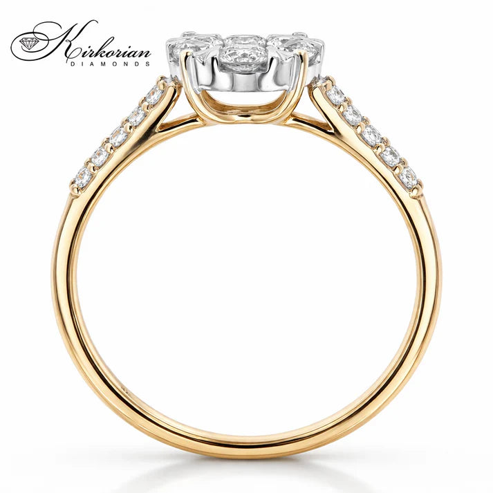 Годежен пръстен с диаманти 0.50 ct от жълто злато 14К – луксозен клъстер дизайн с естествени диаманти