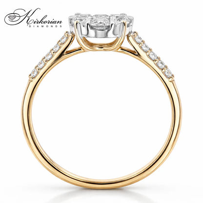 Годежен пръстен с диаманти 0.50 ct от жълто злато 14К – луксозен клъстер дизайн с естествени диаманти