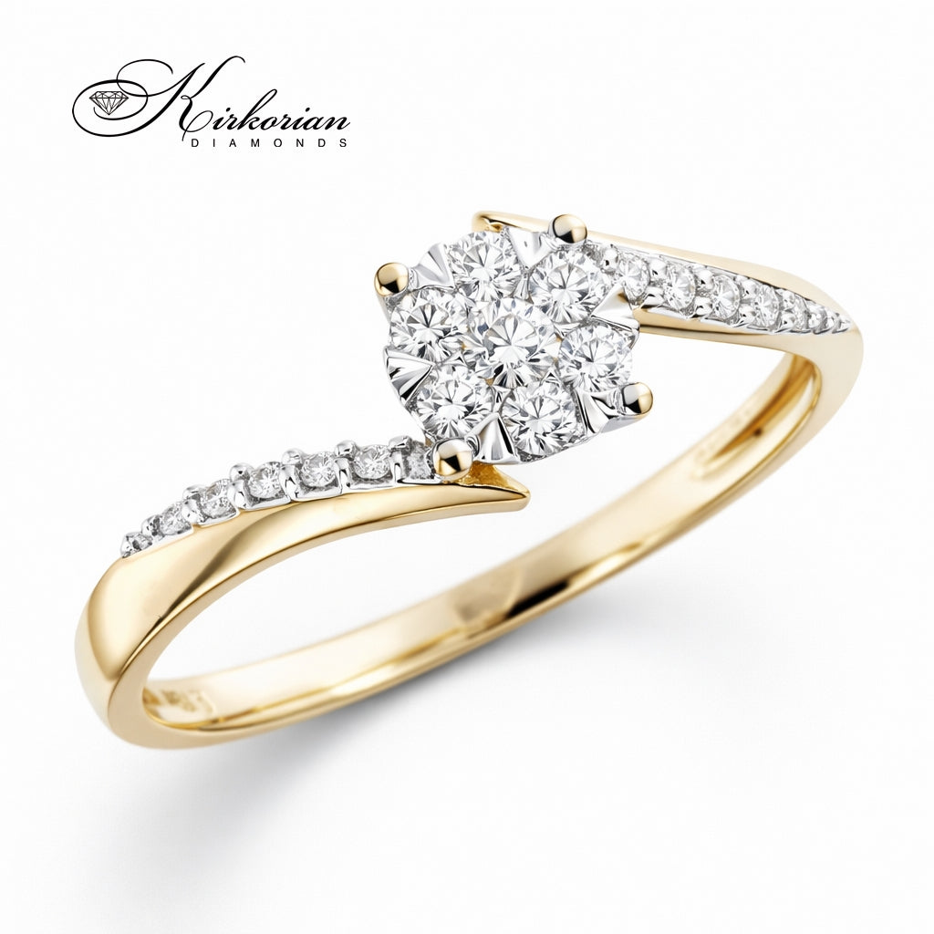 пръстен с естествени диаманти 0.19 ct жълто злато