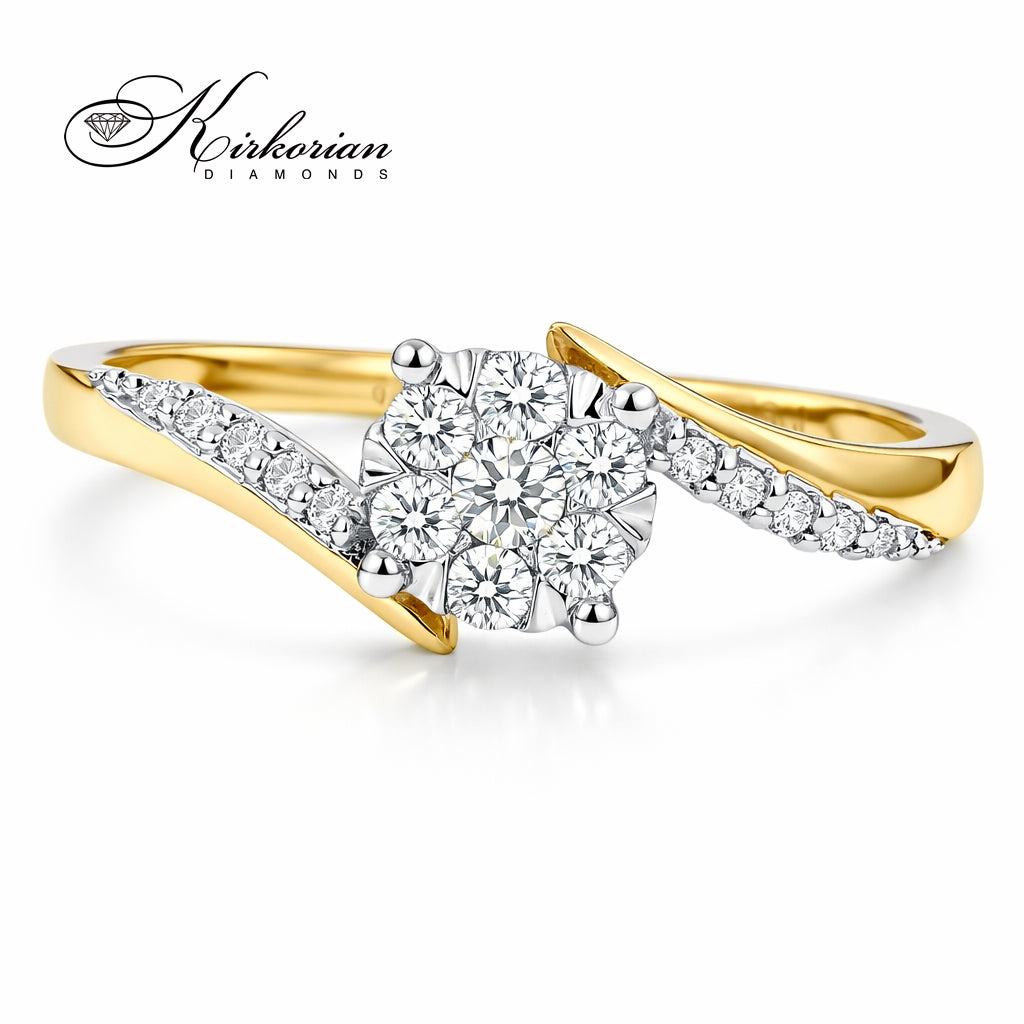 луксозен диамантен пръстен 0.19 ct жълто злато