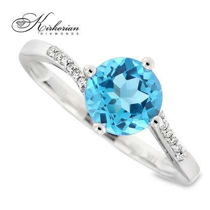 Годежен пръстен с топаз 1.00 ct и диаманти 0.04 ct от бяло злато 14К – модел RN151