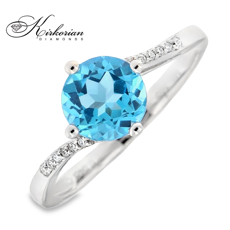Годежен пръстен с топаз 1.00 ct и диаманти 0.04 ct от бяло злато 14К – модел RN151