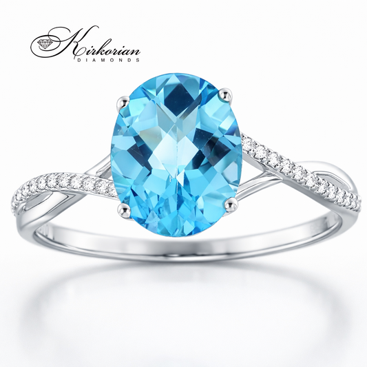 Годежен пръстен от бяло злато 14К с естествен син топаз 2.09 ct и диаманти – лукс на достъпна цена
