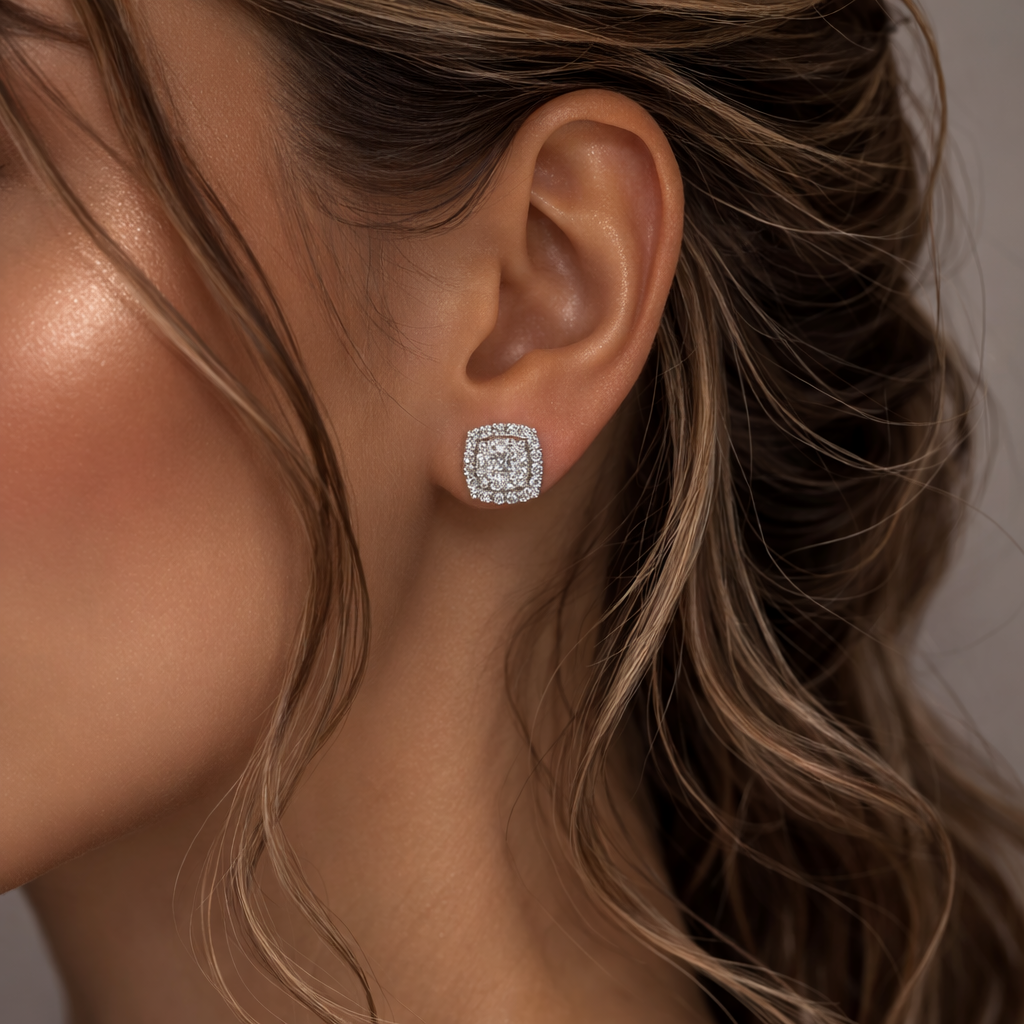 Обеци от бяло злато 14К с диаманти 0.38 ct – лукс и изящество, код RN156