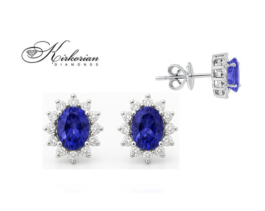 Обеци от бяло злато 18К с танзанит 0.70 ct и диаманти 0.202 ct – неповторим блясък, код RN159
