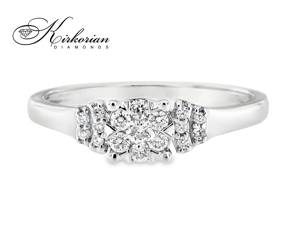 Годежен пръстен от бяло злато 18К с диаманти 0.18 ct – класически модел с блясък