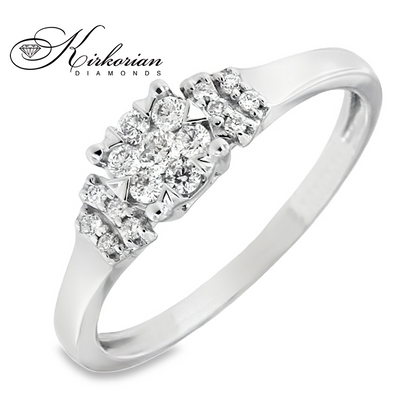 Годежен пръстен от бяло злато 18К с диаманти 0.18 ct – класически модел с блясък
