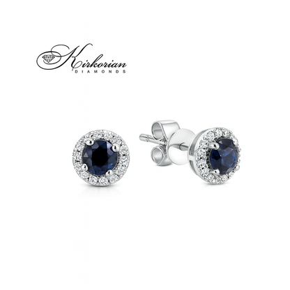Обеци от бяло злато 18К със сапфири 0.44 ct и диаманти 0.09 ct – изтънчен блясък, код RN160
