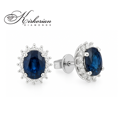Обеци от бяло злато 14К със сапфир 1.88 ct и диаманти 0.31 ct – елегантност и лукс | Код RN162