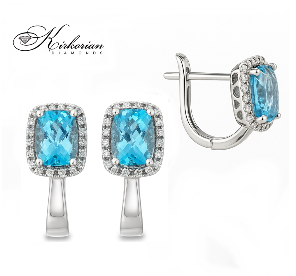 Обеци от бяло злато 18К с швейцарски топаз 2.36 ct и диаманти 0.12 ct – изискан стил и лукс | Код RN163