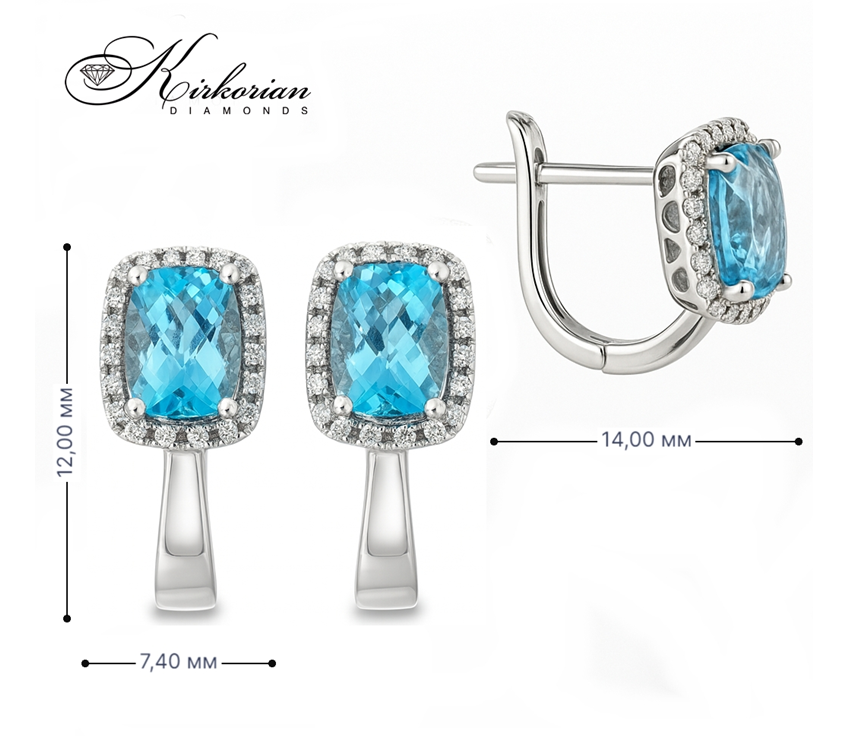 Обеци от бяло злато 18К с швейцарски топаз 2.36 ct и диаманти 0.12 ct – изискан стил и лукс | Код RN163