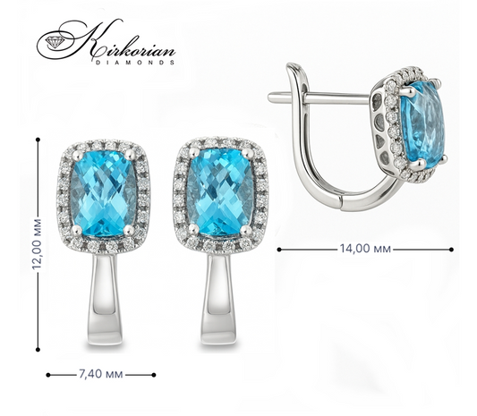 Обеци от бяло злато 18К с швейцарски топаз 2.36 ct и диаманти 0.12 ct – изискан стил и лукс | Код RN163