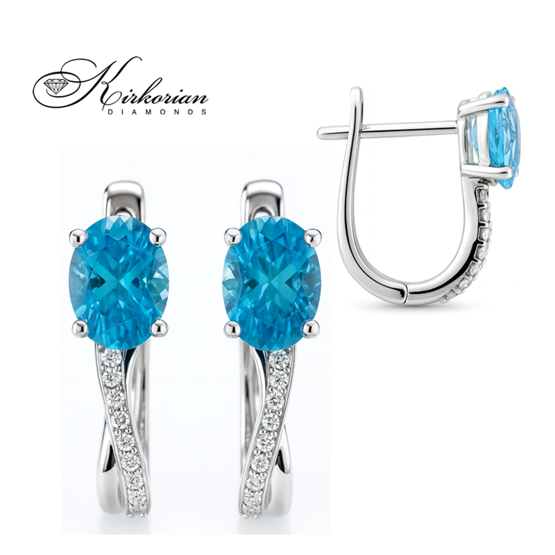 Обеци от бяло злато 14К с топаз 1.76 ct и диаманти 0.07 ct – елегантен дизайн и изящество | Код RN164