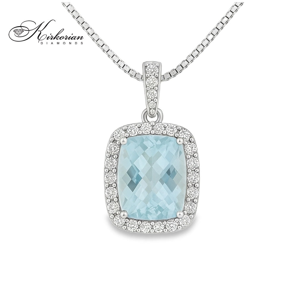 Елегантно колие с топаз 2.00 ct и диаманти 0.23 ct в бяло злато 18k – Модел RN165 | Kirkorian Diamonds