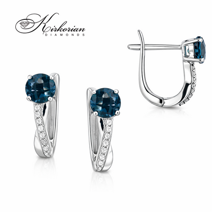 Обеци от бяло злато 18K с Лондон блу топаз и диаманти RN175B
