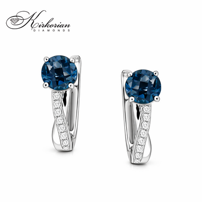 Обеци от бяло злато 18K с Лондон блу топаз и диаманти – елегантност и стил