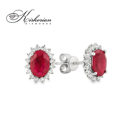 Обеци Бяло Злато 18к с Рубин и Диаманти 0.31 Карата - Код: RN176 | Kirkorian Diamonds