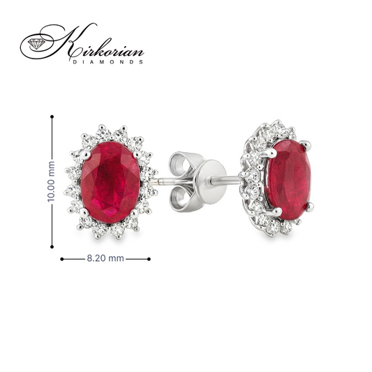 Обеци Бяло Злато 18к с Рубин и Диаманти 0.31 Карата - Код: RN176 | Kirkorian Diamonds