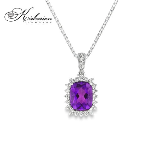 Луксозно колие с аметист 1.36ct и диаманти 0.21ct от бяло злато 18k – модел RN177 | Kirkorian Diamonds
