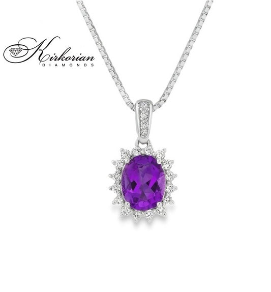 Колие от бяло злато 18k с аметист 1.09ct и диаманти 0.19ct – модел RN178 | Kirkorian Diamonds