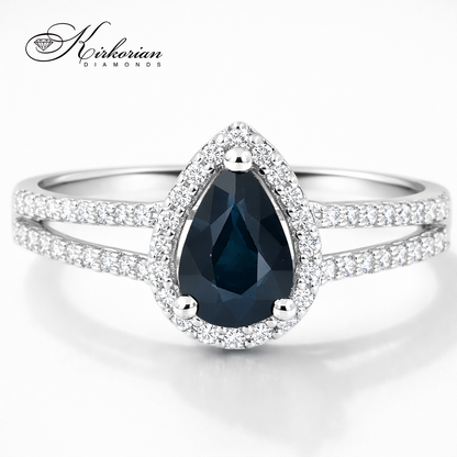 Годежен пръстен със сапфир 0.79 ct и диаманти 0.17 ct от бяло злато 14К – модел RN180