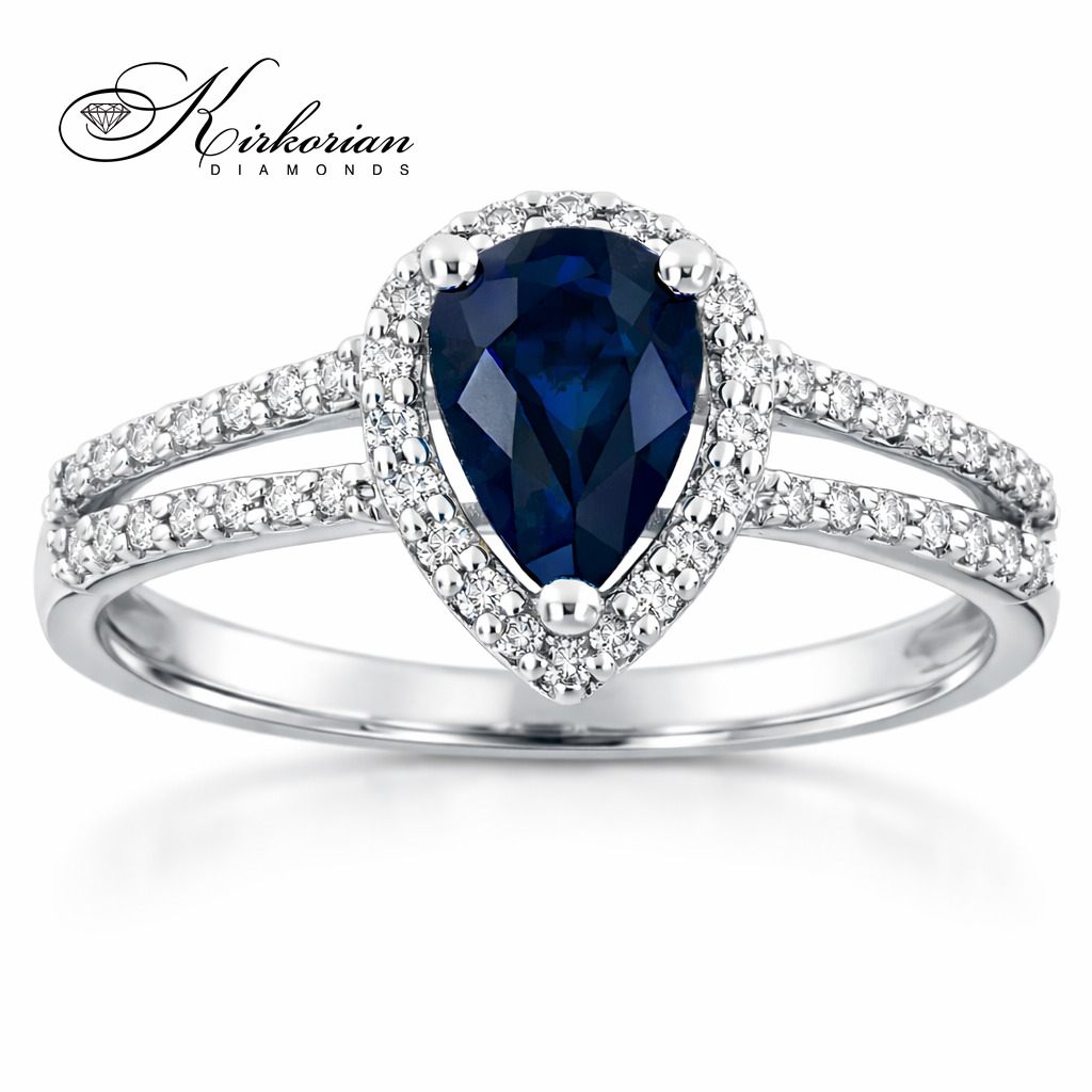 Годежен пръстен със сапфир 0.79 ct и диаманти 0.17 ct от бяло злато 14К – модел RN180