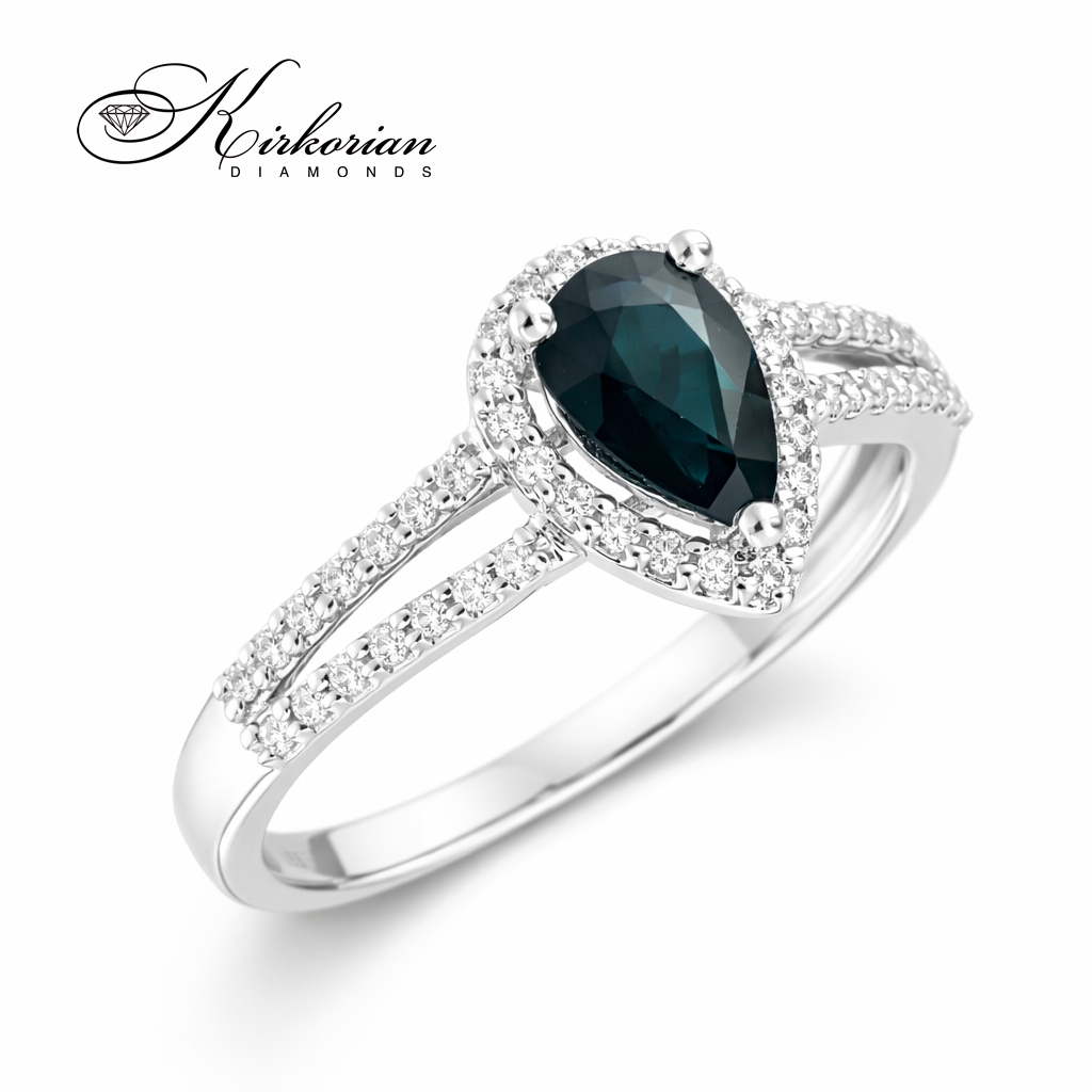 Годежен пръстен със сапфир 0.79 ct и диаманти 0.17 ct от бяло злато 14К – модел RN180