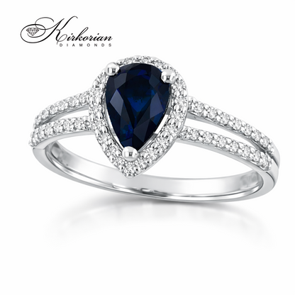 Годежен пръстен със сапфир 0.79 ct и диаманти 0.17 ct от бяло злато 14К – модел RN180