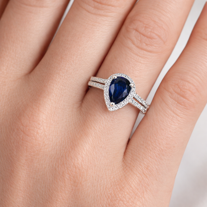Годежен пръстен със сапфир 0.79 ct и диаманти 0.17 ct от бяло злато 14К – модел RN180