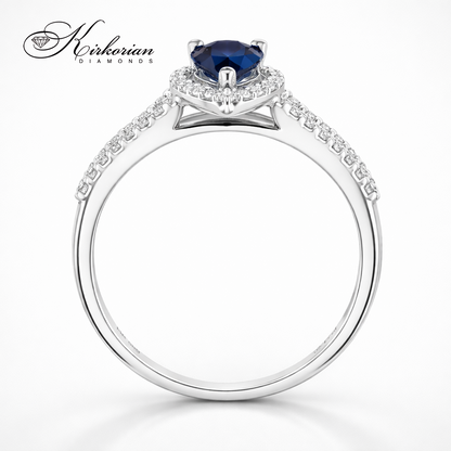 Годежен пръстен със сапфир 0.79 ct и диаманти 0.17 ct от бяло злато 14К – модел RN180